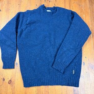 Y2K Avoca Ireland Blue Tweed Merino Wool Knit Sweater Women L Crew Neck Pullover